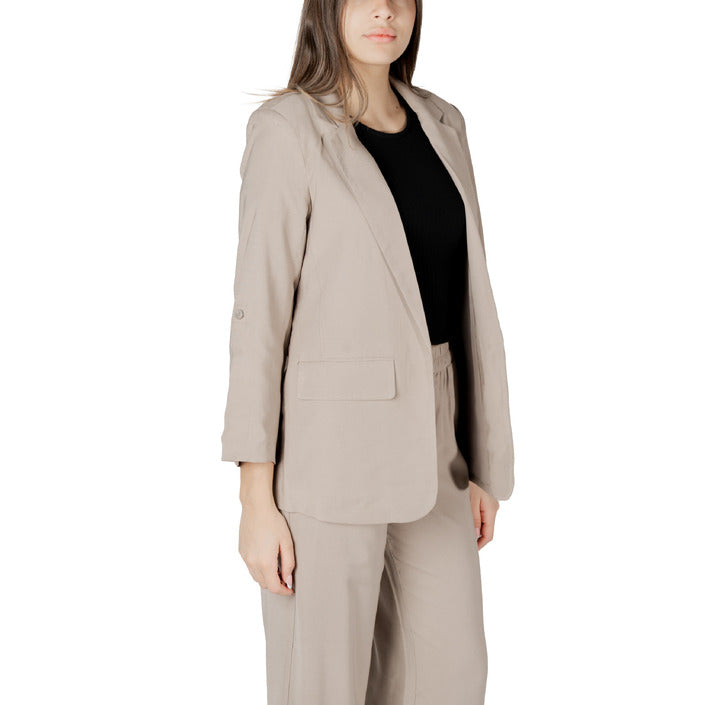 Only Giacca Donna Beige Senza Chiusura Bavero Scollo V Profondo Tasche Anteriori 93% Viscosa 7% Poliestere Primavera/Estate 15310839