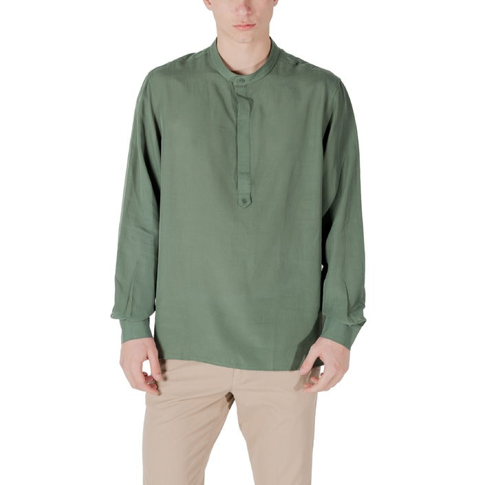 Antony Morato Camicia Uomo Bianco Manica Lunga Bottoni Scollo Tondo Colletto alla Coreana 80% Lyocell 20% Lino Primavera/Estate MMSL00758-FA400094