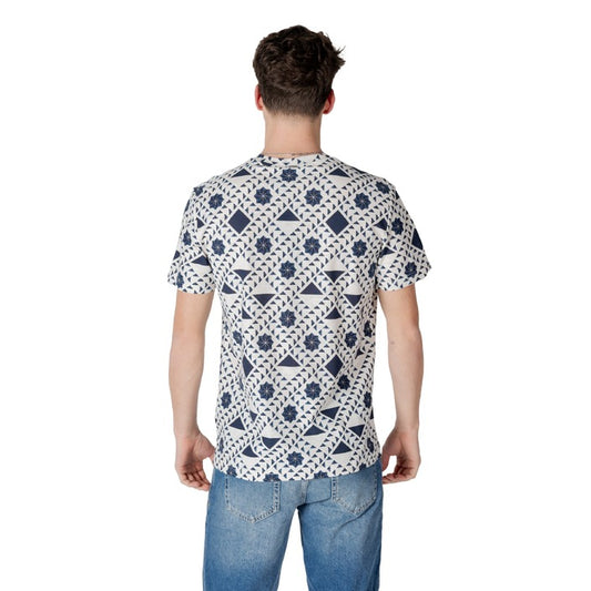 Antony Morato T-Shirt Uomo Blu Fantasia Geometrica Manica Corta Scollo Tondo 100% Cotone Primavera/Estate MMKS02515-FA140286