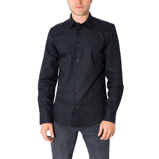 Antony Morato Camicia Uomo Nero Manica Lunga Bottoni Scollo Tondo Colletto Classico 100% Cotone Primavera/Estate MMSL00628-FA400079