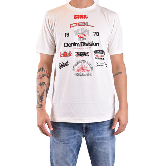 Diesel T-Shirt Uomo Bianca Stampa Manica Corta Scollo Tondo 100% Cotone Primavera/Estate V_31568