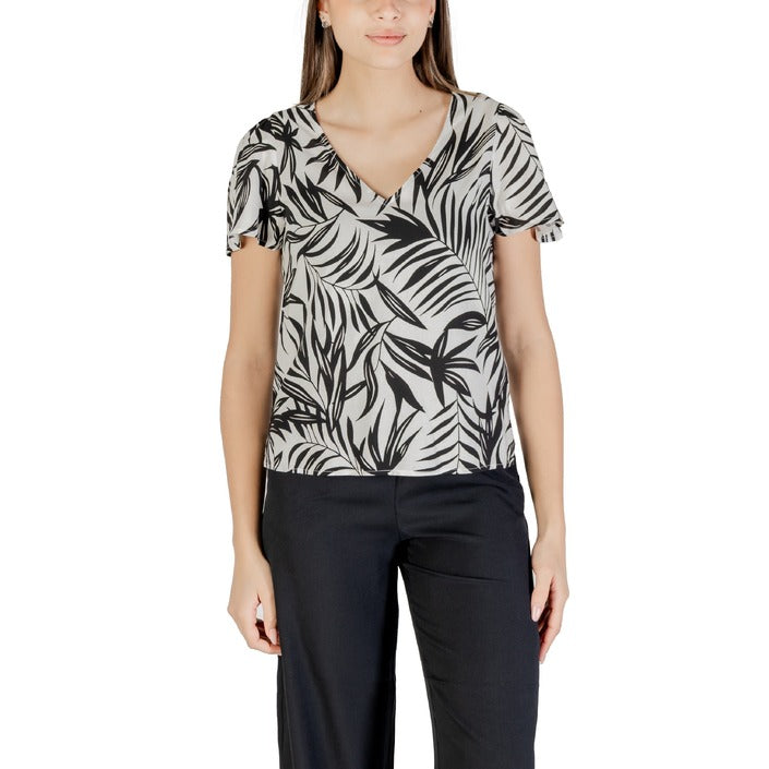 Vero Moda Blusa Manica Corta Donna Beige Floreale Scollo V Viscosa 100% 10307987