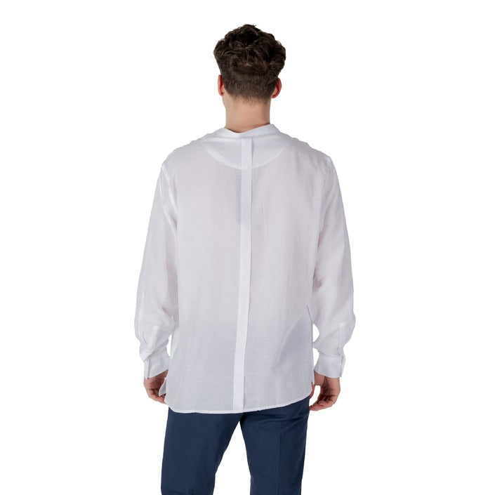 Antony Morato Camicia Uomo Bianco Manica Lunga Bottoni Scollo Tondo Colletto alla Coreana 80% Lyocell 20% Lino Primavera/Estate MMSL00758-FA400094