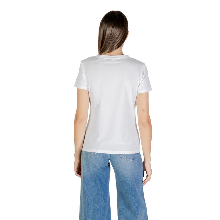 Guess Active T-Shirt Donna Bianca Stampa Manica Corta Scollo Tondo 95% Cotone 5% Elastan Primavera/Estate V5YI12 J1314