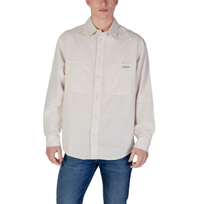 Calvin Klein Jeans Camicia Uomo Beige Monocromo Manica Lunga Bottoni Colletto Classico 100% Cotone Primavera/Estate J30J326726