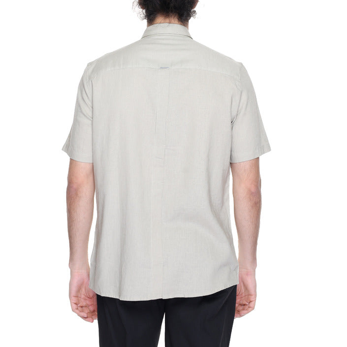 Antony Morato Camicia Uomo Beige Monocromo Manica Corta Bottoni Colletto Classico 55% Lino 45% Viscosa Primavera/Estate MMSS00184-FA400094