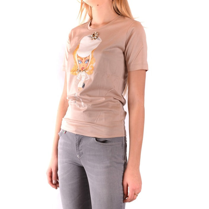 Dsquared T-Shirt Donna Beige Stampa Manica Corta Scollo Tondo 100% Cotone Primavera/Estate B_37088