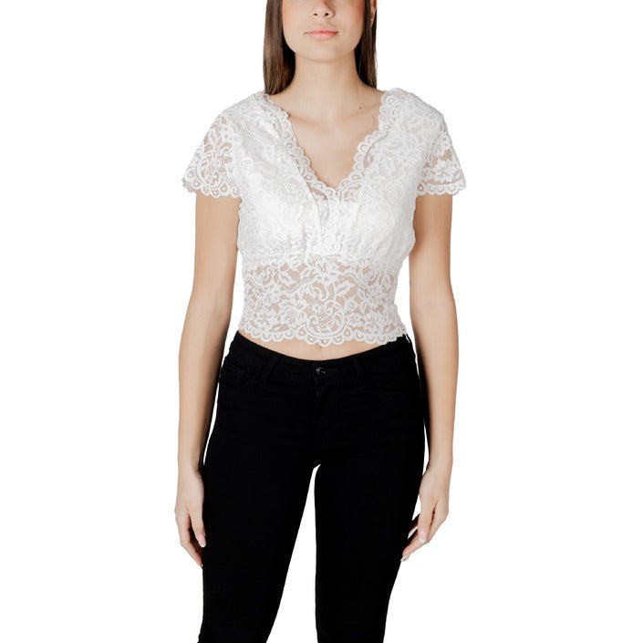 Morgan De Toi Top Donna Blu Manica Corta Scollo a V 5% Elastan 74% Poliammide 21% Viscosa Primavera/Estate 241-DANSA
