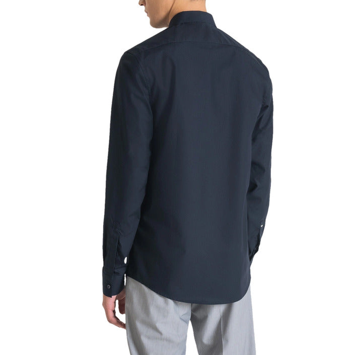 Antony Morato Camicia Uomo Blu Monocromo Manica Lunga Bottoni Colletto Classico 100% Cotone Primavera/Estate MMSL00691-FA400078