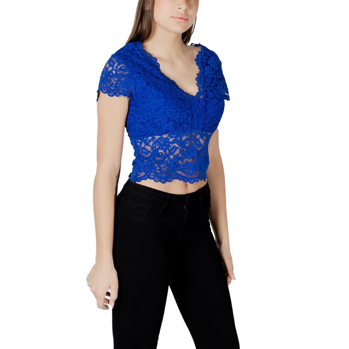 Morgan De Toi Top Donna Blu Manica Corta Scollo a V 5% Elastan 74% Poliammide 21% Viscosa Primavera/Estate 241-DANSA