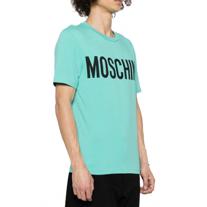 Moschino T-Shirt Uomo Azzurra Stampa Manica Corta Scollo Tondo 100% Cotone Primavera/Estate V_30987