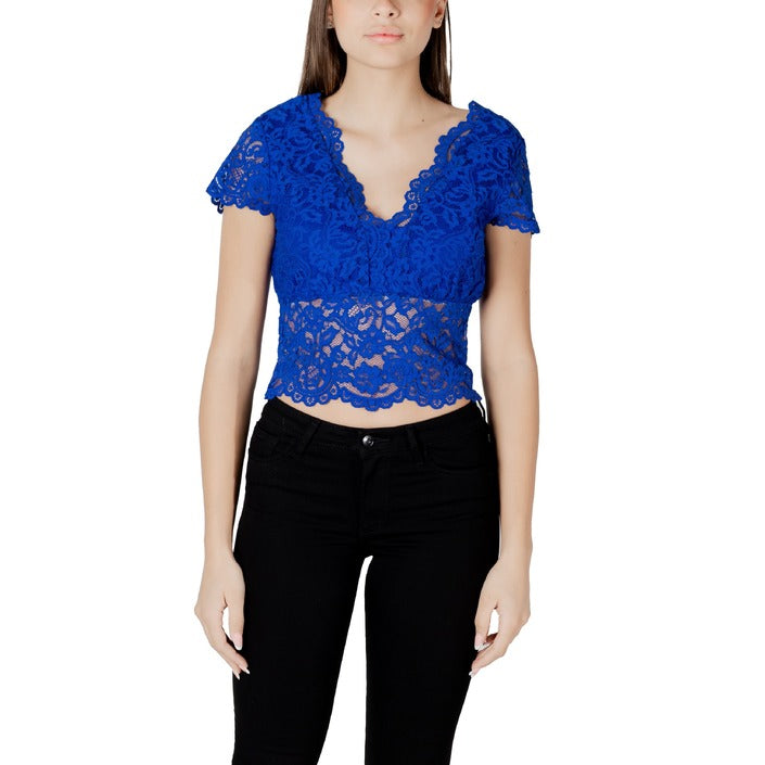 Morgan De Toi Top Donna Blu Manica Corta Scollo a V 5% Elastan 74% Poliammide 21% Viscosa Primavera/Estate 241-DANSA