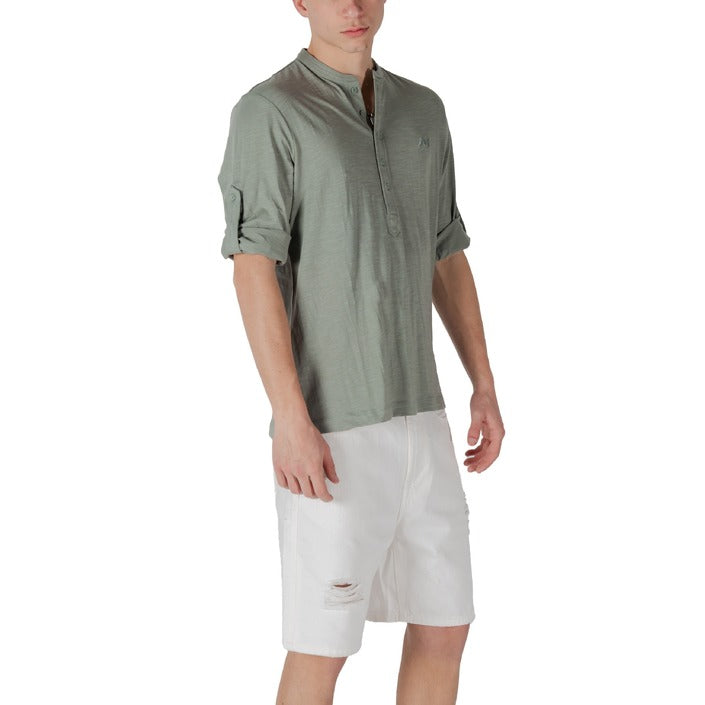 Antony Morato Polo Uomo Verde Bottoni Colletto Coreana Scollo Tondo Maniche 3/4 100% Cotone Primavera/Estate MMKL00334-FA100260