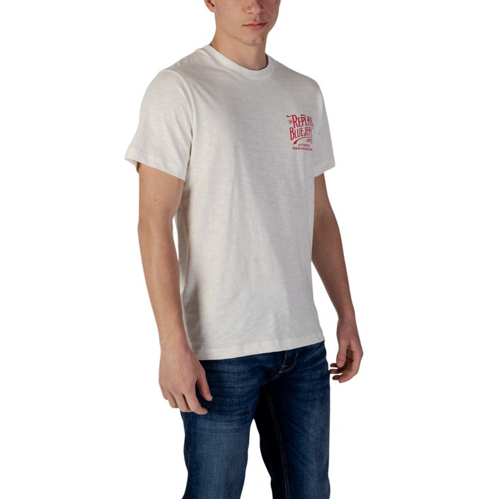 Replay T-Shirt Uomo Beige Stampa Manica Corta Scollo Tondo 100% Cotone Primavera/Estate M3023.000.22336