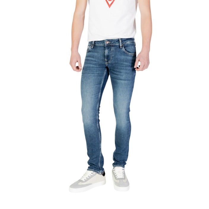 Guess Jeans Uomo Blu Effetto Consumato Slim Fit in Cotone 99% Elastan 1% con Zip e Bottone Tasche Anteriori e Posteriori M2YAN1 D4Q42