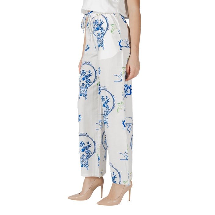 Ichi Pantaloni Donna Bianco Stampa Lacci 75% Viscosa 13% Lino 12% Poliammide Primavera/Estate 20122794