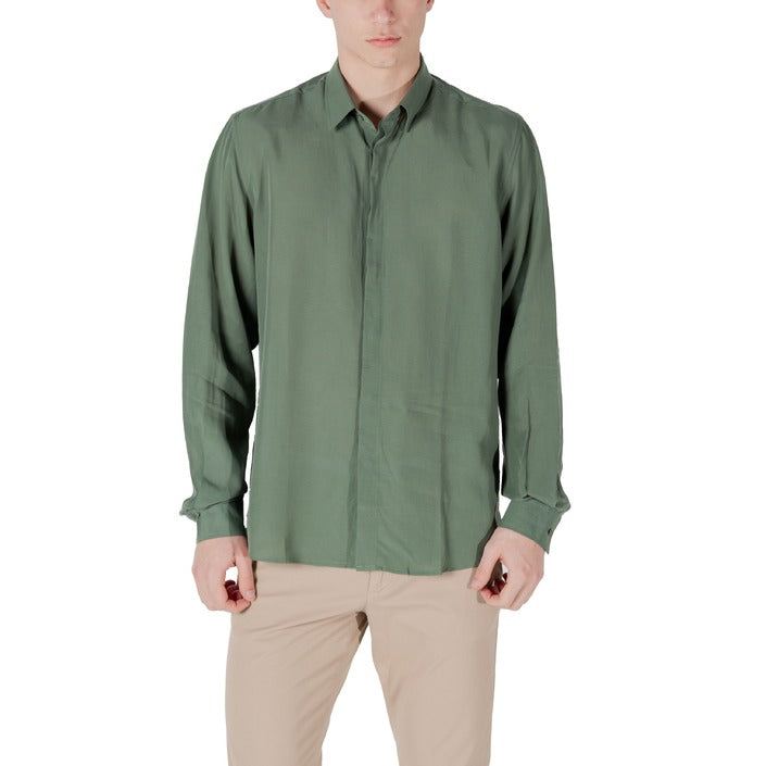 Antony Morato Camicia Uomo Blu Manica Lunga Bottoni Scollo Tondo Colletto Classico 80% Lyocell 20% Lino Primavera/Estate MMSL00757-FA400094
