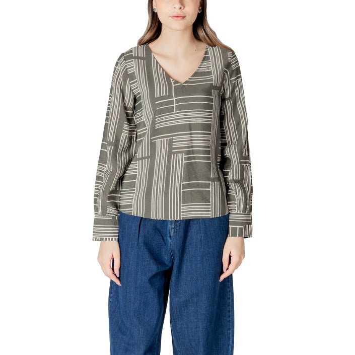 Jacqueline De Yong Blusa Donna Verde Stampa Scollo V 17% Nylon 83% Viscosa Autunno/Inverno 15338781