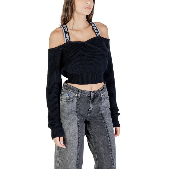 Karl Lagerfeld Jeans Maglia Donna Nera in 82% Cotone 18% Lana a Manica Lunga con Scollo Tondo A3W18009