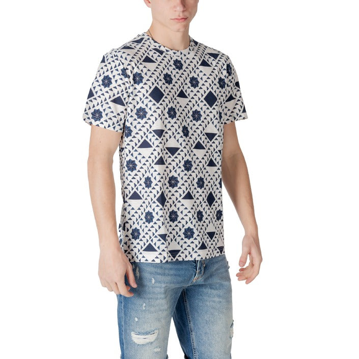 Antony Morato T-Shirt Uomo Blu Fantasia Geometrica Manica Corta Scollo Tondo 100% Cotone Primavera/Estate MMKS02515-FA140286