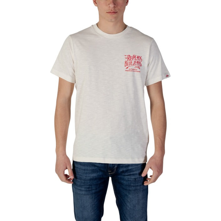 Replay T-Shirt Uomo Beige Stampa Manica Corta Scollo Tondo 100% Cotone Primavera/Estate M3023.000.22336