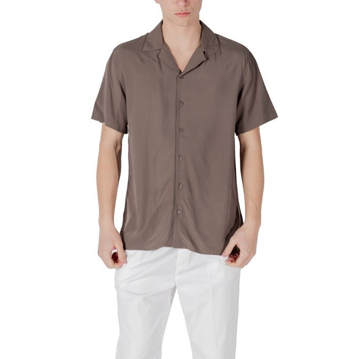 Gianni Lupo Camicia Uomo Marrone Manica Corta Bottoni Scollo Quadrato Colletto Classico 100% Viscosa Primavera/Estate GL7678S