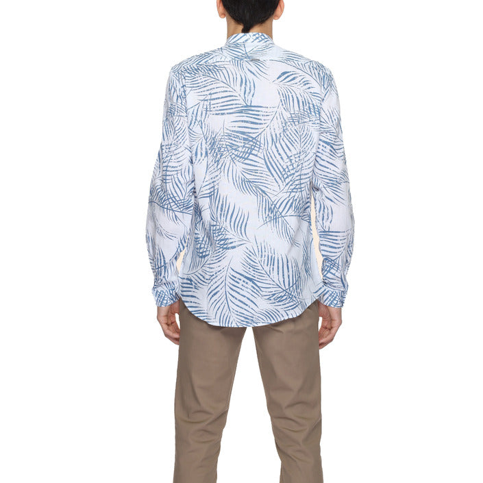 Antony Morato Camicia Uomo Blu Manica Lunga in Cotone 75% Lino 25% con Bottoni Colletto Classico Primavera/Estate MMSL00631-FA430600