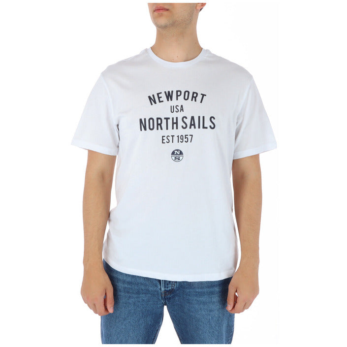 North Sails T-Shirt Uomo Bianca Stampa Manica Corta Scollo Tondo 100% Cotone Primavera/Estate 902401