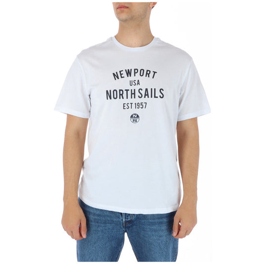 North Sails T-Shirt Uomo Bianca Stampa Manica Corta Scollo Tondo 100% Cotone Primavera/Estate 902401