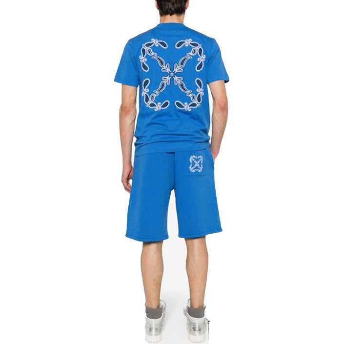 Off-white T-Shirt Uomo Azzurra Monocromo Manica Corta Scollo Tondo 100% Cotone Primavera/Estate BO_2114