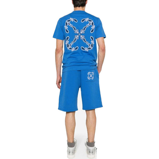 Off-white T-Shirt Uomo Azzurra Monocromo Manica Corta Scollo Tondo 100% Cotone Primavera/Estate BO_2114