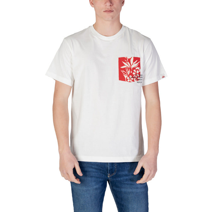 Replay T-Shirt Uomo Bianca Stampa Manica Corta Scollo Tondo 100% Cotone Primavera/Estate M3065.000.2660