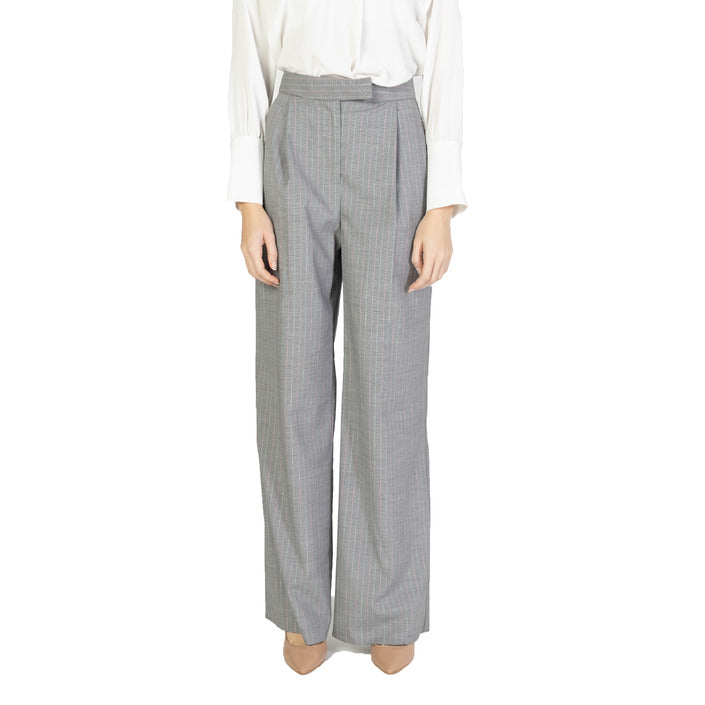 Rinascimento Pantaloni Donna Grigio Gessato in Poliestere 64% con Zip e Bottone Primavera/Estate CFC0117687003