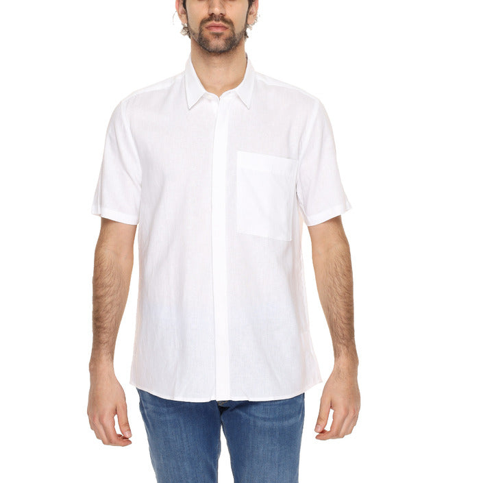 Antony Morato Camicia Uomo Beige Monocromo Manica Corta Bottoni Colletto Classico 55% Lino 45% Viscosa Primavera/Estate MMSS00184-FA400094
