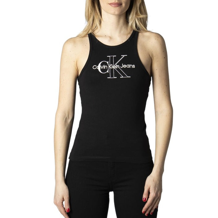 Calvin Klein Jeans Canotta Donna Nero Stampa Smanicato Scollo Tondo 100% Cotone Primavera/Estate J20J218253