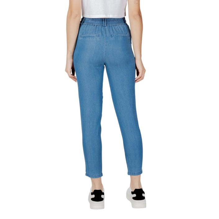 Only Pantaloni Donna Azzurro Lacci Tasche Anteriori e Posteriori 100% Lyocell Primavera/Estate 15342874