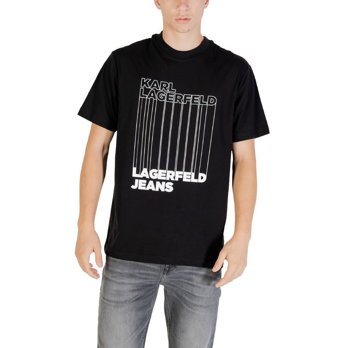 Karl Lagerfeld Jeans T-Shirt Uomo Nera Stampa Manica Corta Scollo Tondo 50% Cotone 50% Poliestere Primavera/Estate A3M17002