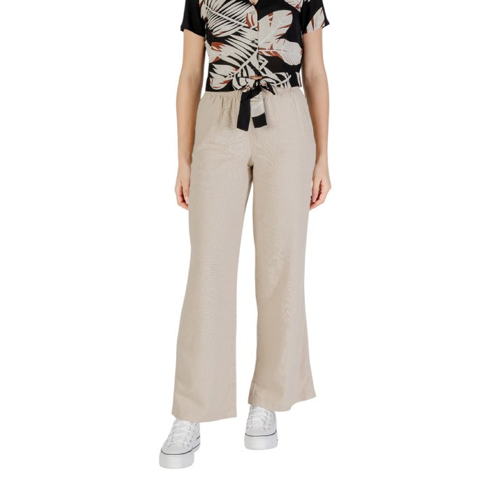 Only Pantaloni Donna Viola Monocromo Lacci 55% Lino 45% Viscosa Primavera/Estate 15291807
