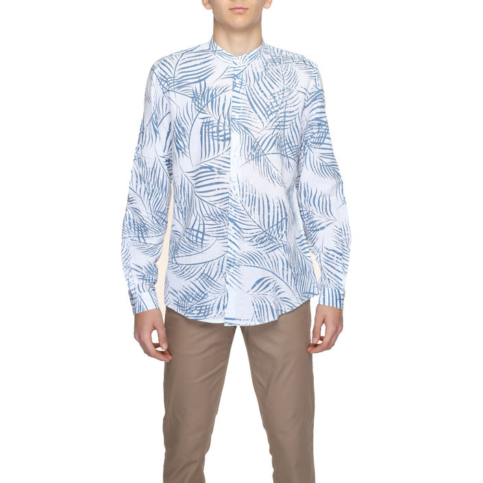 Antony Morato Camicia Uomo Blu Manica Lunga in Cotone 75% Lino 25% con Bottoni Colletto Classico Primavera/Estate MMSL00631-FA430600