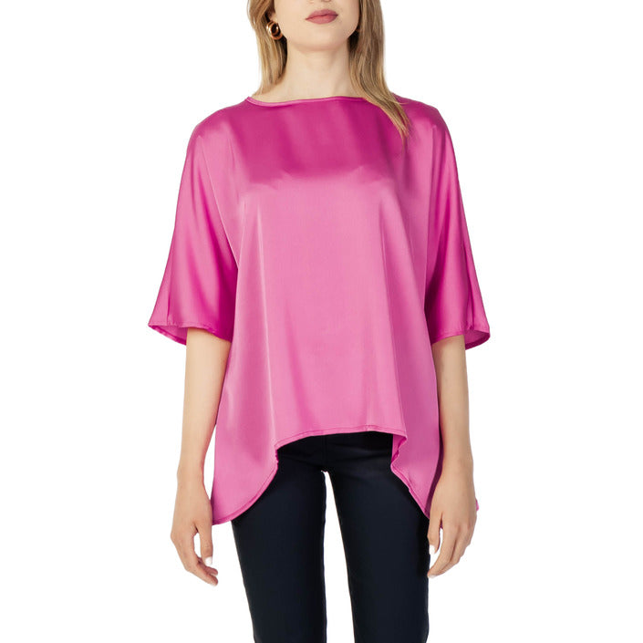 Sandro Ferrone Blusa Donna Fucsia Monocromo Scollo Barca 100% Poliestere Primavera/Estate S22XBBLACERATO