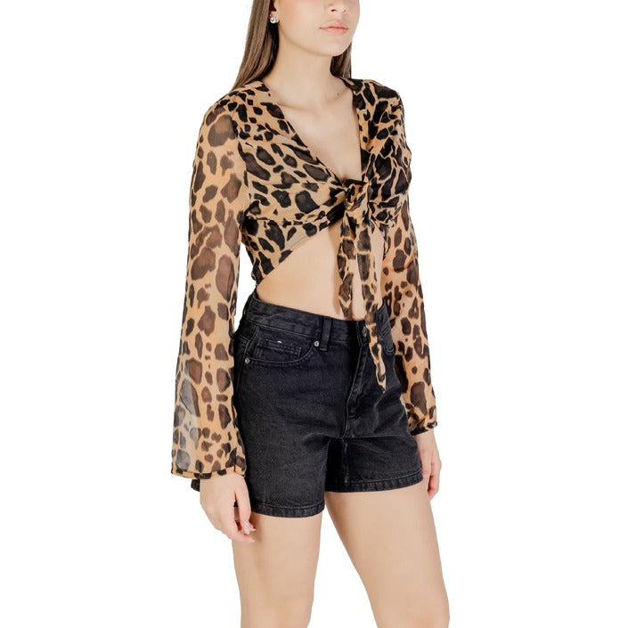 Only Top Donna Marrone Leopardato Manica Lunga Scollo a V 100% Poliestere Primavera/Estate 15351746