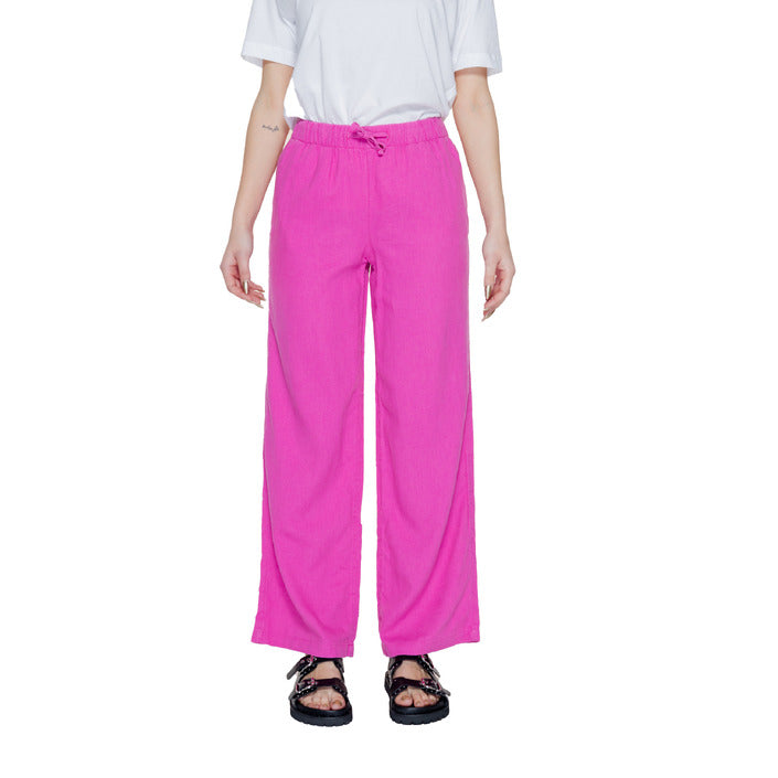 Only Pantaloni Donna Viola Monocromo Lacci 55% Lino 45% Viscosa Primavera/Estate 15291807