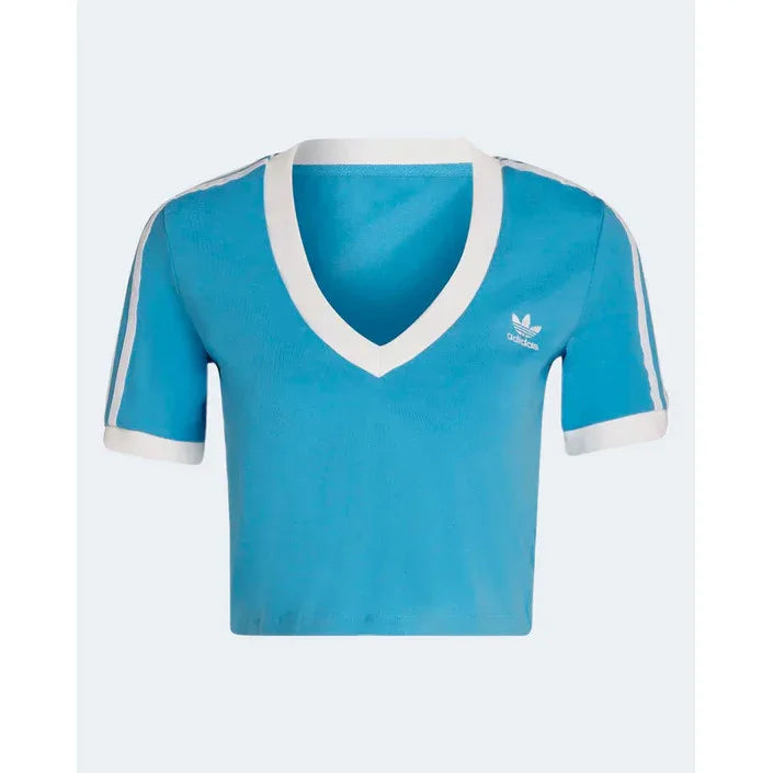Adidas T-Shirt Donna Azzurro Maniche Corte Scollo V Cotone 93% Lycra 7% HC2035 - Riflesso fashion