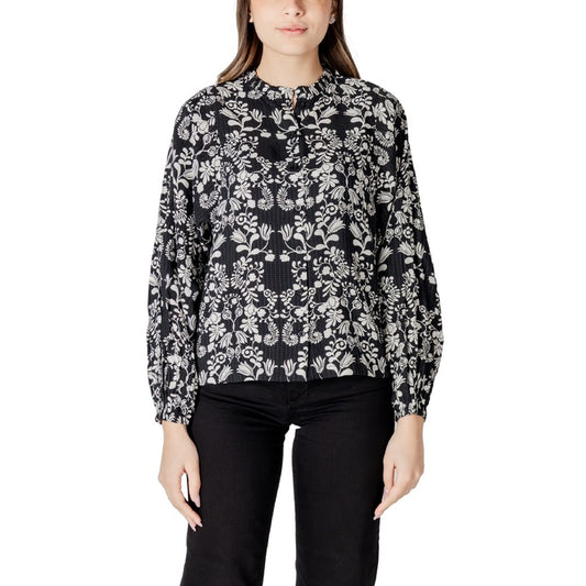 Ichi Blusa Donna Nero Stampa Bottoni Scollo Tondo 20% Poliammide 80% Viscosa 20122374