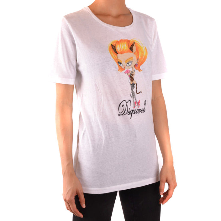 Dsquared T-Shirt Donna Bianca Stampa Manica Corta Scollo Tondo 70% Cotone 30% Lino Primavera/Estate B_38208