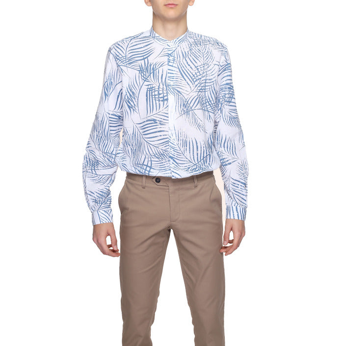 Antony Morato Camicia Uomo Blu Manica Lunga in Cotone 75% Lino 25% con Bottoni Colletto Classico Primavera/Estate MMSL00631-FA430600