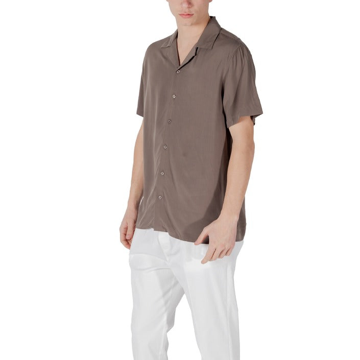 Gianni Lupo Camicia Uomo Marrone Manica Corta Bottoni Scollo Quadrato Colletto Classico 100% Viscosa Primavera/Estate GL7678S