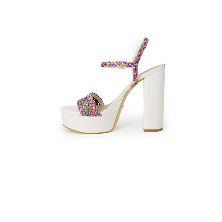 Guess Sandali Donna Bianchi Colorati in Poliestere 100% con Fibbia Tacco Largo Punta Tonda Primavera/Estate FL6G2LELE03