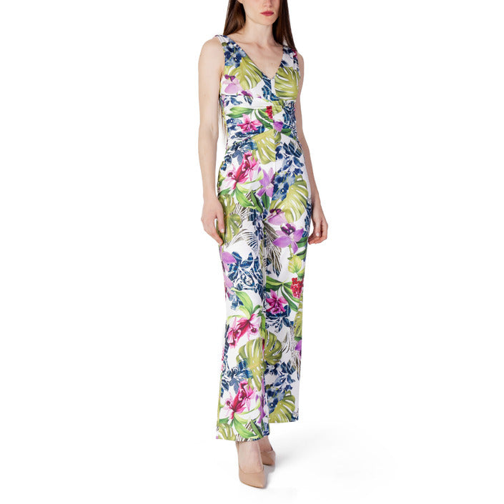 Guess Tuta Donna Verde Stampa Smanicato Scollo V Poliestere 88% Elastan 12% Primavera Estate W3GD0CKBAC2