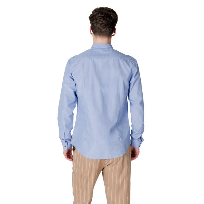 Gianni Lupo Camicia Uomo Azzurro Manica Lunga Bottoni Scollo Tondo Colletto alla Coreana 60% Cotone 40% Poliestere Primavera/Estate GL201WL